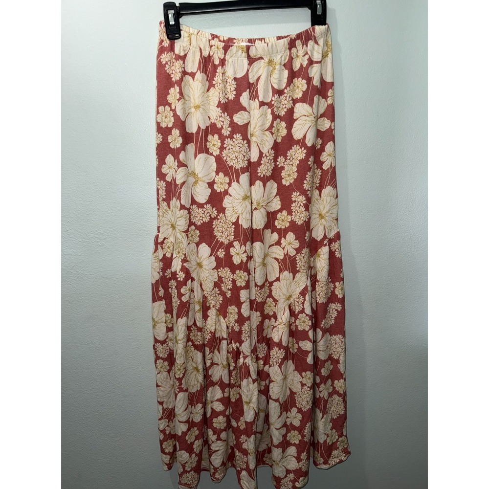 Ces Femme Floral Pants Red Beige Flowy Bohemian Cottagecore, Excellent Cond.